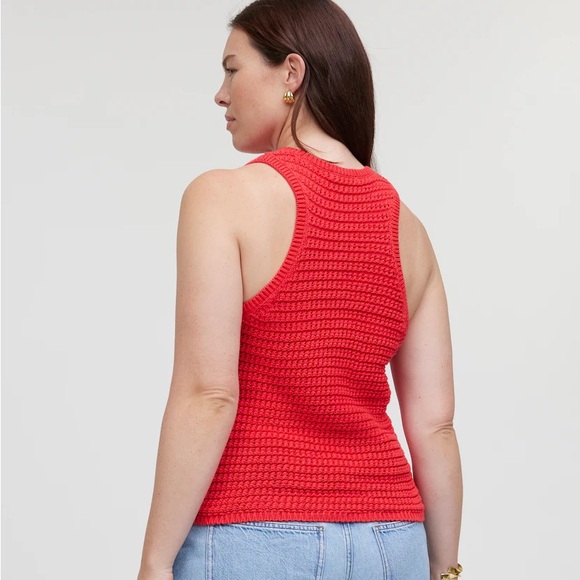 Madewell Crochet-Knit Crewneck Sweater Tank in Crushed Watermelon Red - Picture 2 of 8